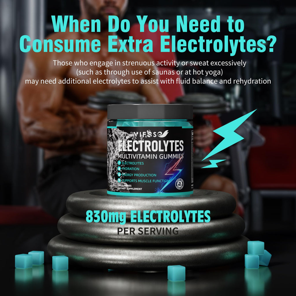 VIFSSG Electrolytes Gummies No Sugar, 120 Chewable Electrolyte Gummies with 6 Electrolytes for Runners and Endurance Sports, Refreshing Blue Raspberry, Hydration Electrolyte Chews, 1 Pack - FENGGESTORE20