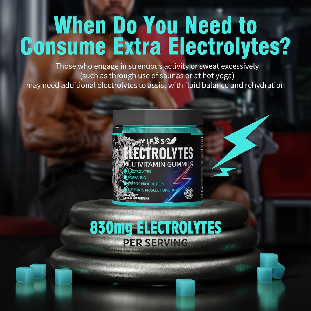 VIFSSG Electrolytes Gummies No Sugar, 120 Chewable Electrolyte Gummies with 6 Electrolytes for Runners and Endurance Sports, Refreshing Blue Raspberry, Hydration Electrolyte Chews, 1 Pack - FENGGESTORE20