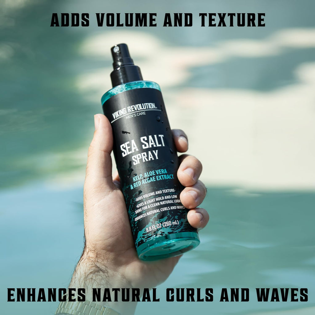 Viking Revolution Sea Salt Spray for Men - Hair Texturizing Spray with Kelp, Aloe Vera and Red Algae Extract - Surf Sprays to Add Volume - FENGGESTORE20