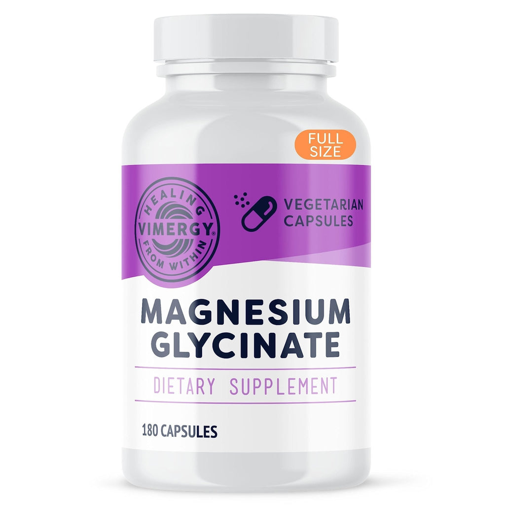 VIMERGY Magnesium Glycinate – Stress Support – Chelated to Avoid Tummy Upset*– Promotes Heart Health & Energy*– Kosher, Vegan Gluten-Free – 180 Caps - FENGGESTORE20