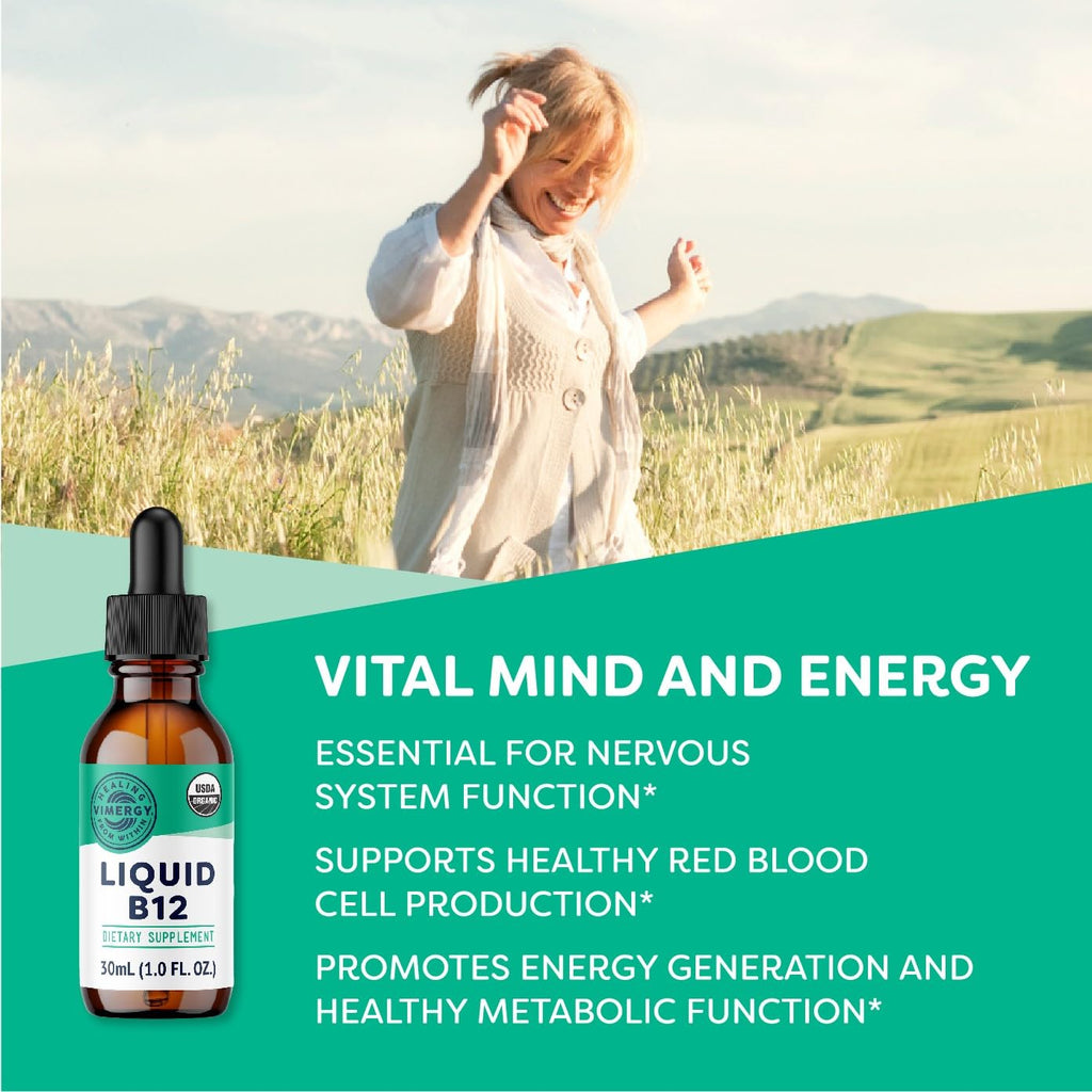 Vimergy USDA Organic Liquid Vitamin B12 Supplement 2500 mcg, Methylcobalamin & Adenosylcobalamin Fast-Absorbing Energy Support, Vegan, Non-GMO B12 Vitamins - FENGGESTORE20