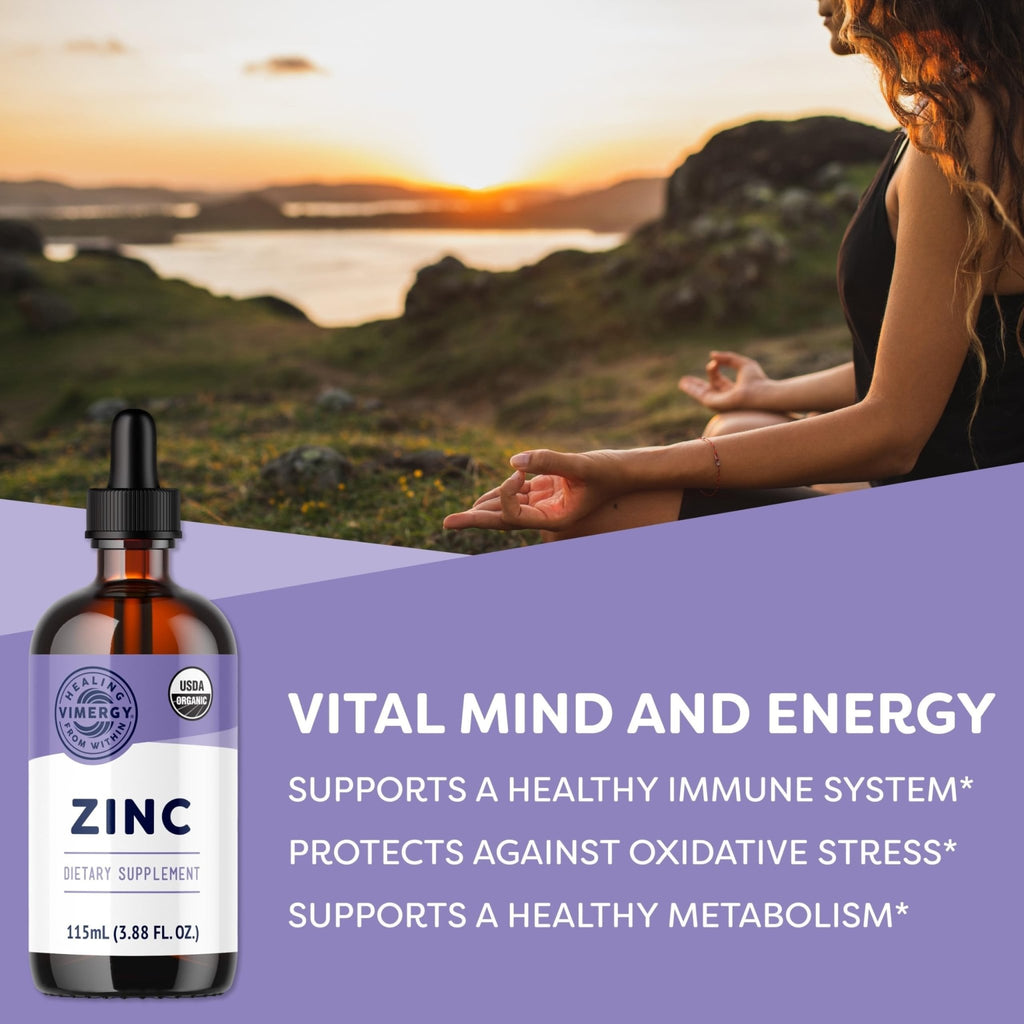 VIMERGY USDA Organic Zinc Supplements for Women & Men (7.5mg Liquid Zinc Per Serving) Fast-Absorbing Immune Support - FENGGESTORE20