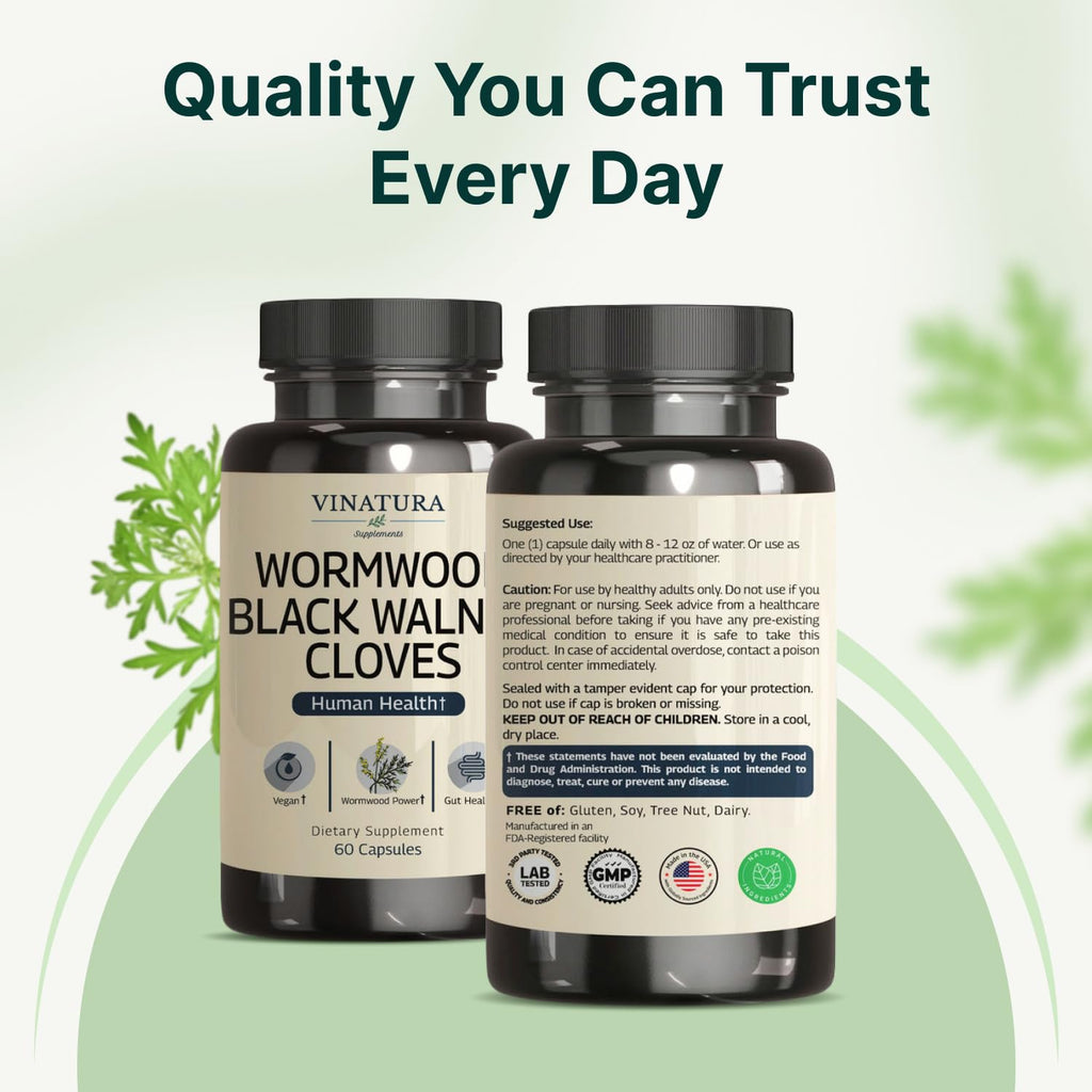 VINATURA Wormwood Black Walnut Clove Capsules - Cleanse, Detox, Intestinal Guard Formula Supplement for Humans, with Wormwood herb - FENGGESTORE20