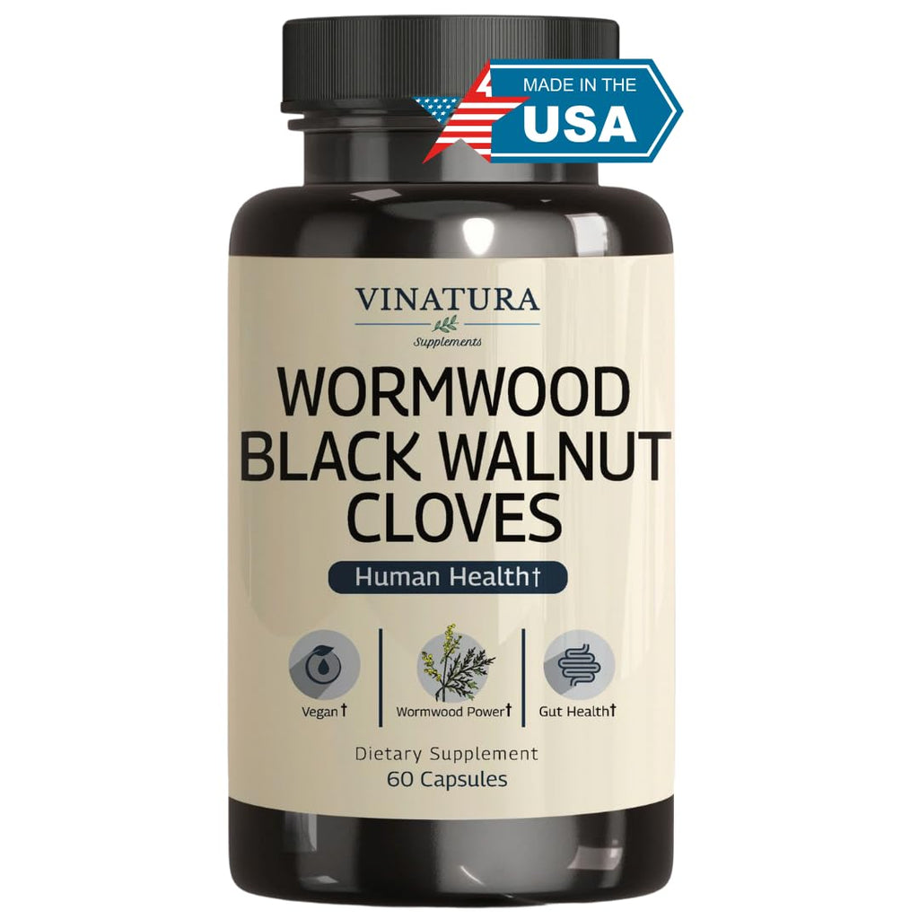 VINATURA Wormwood Black Walnut Clove Capsules - Cleanse, Detox, Intestinal Guard Formula Supplement for Humans, with Wormwood herb - FENGGESTORE20