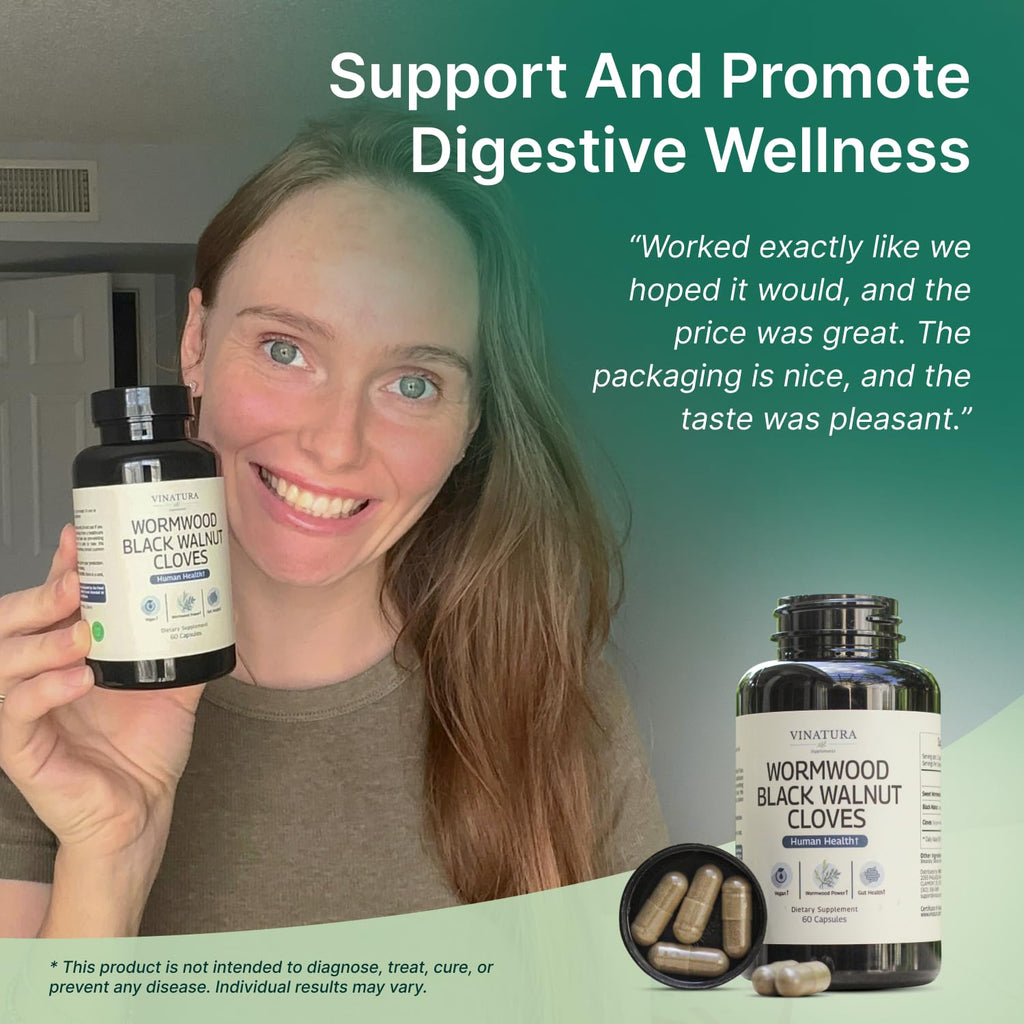 VINATURA Wormwood Black Walnut Clove Capsules - Cleanse, Detox, Intestinal Guard Formula Supplement for Humans, with Wormwood herb - FENGGESTORE20