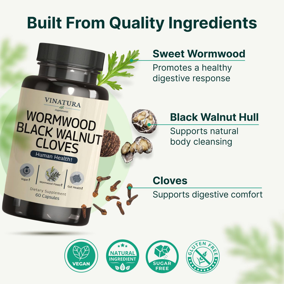 VINATURA Wormwood Black Walnut Clove Capsules - Cleanse, Detox, Intestinal Guard Formula Supplement for Humans, with Wormwood herb - FENGGESTORE20