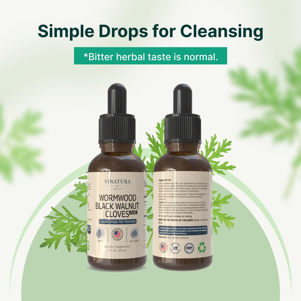 VINATURA Wormwood Black Walnut Cloves Liquid - Cleanse, Detox for Humans with Papaya Leaf and Pumpkin Seed, - FENGGESTORE20