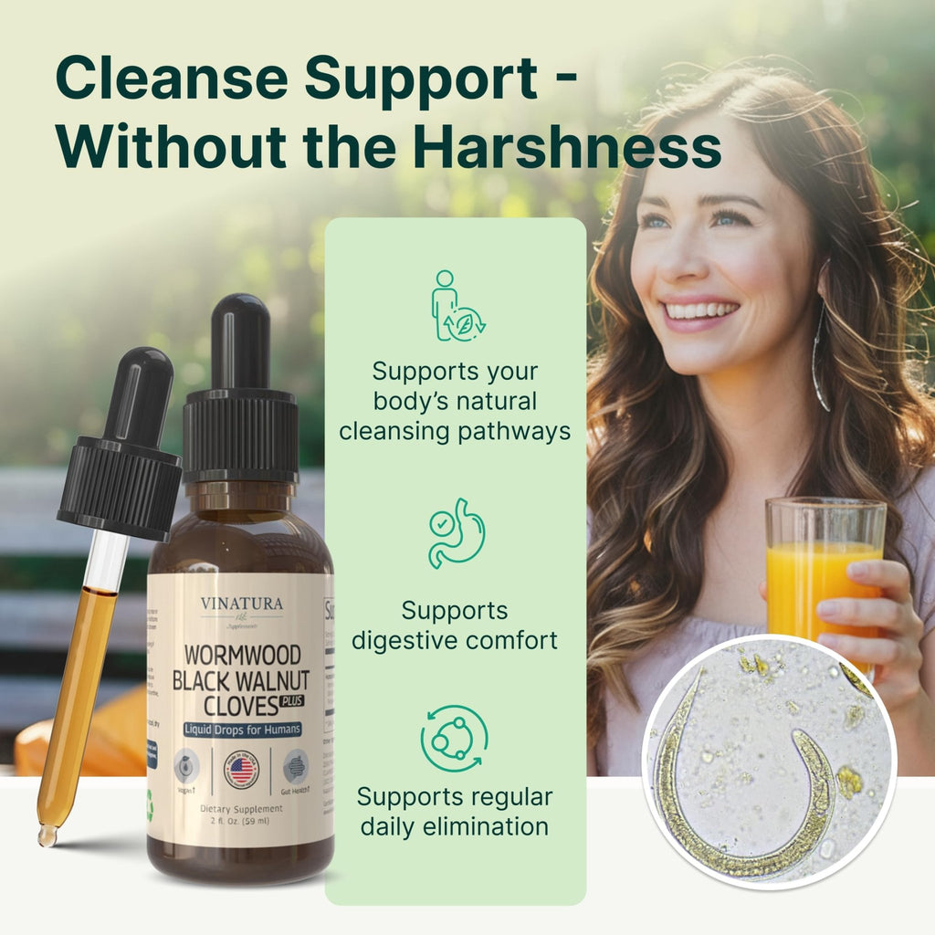 VINATURA Wormwood Black Walnut Cloves Liquid - Cleanse, Detox for Humans with Papaya Leaf and Pumpkin Seed, - FENGGESTORE20