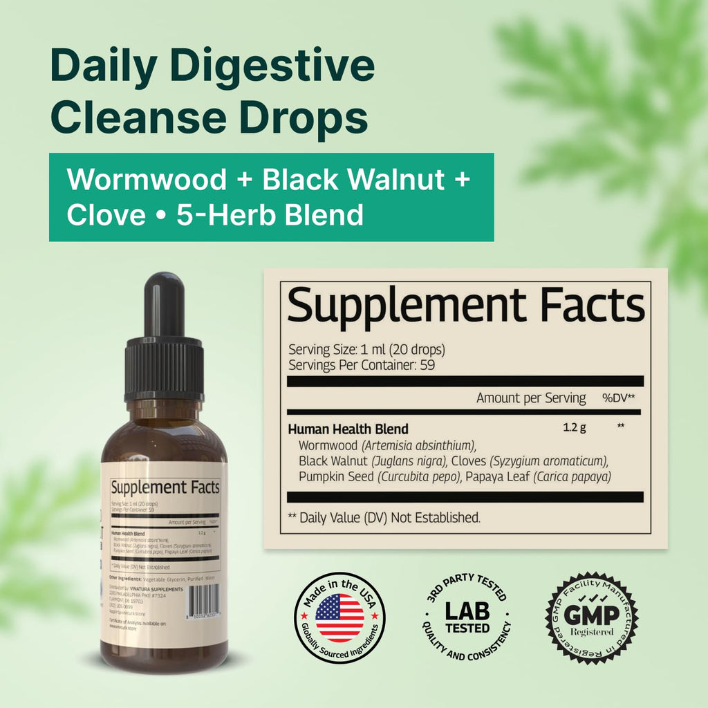 VINATURA Wormwood Black Walnut Cloves Liquid - Cleanse, Detox for Humans with Papaya Leaf and Pumpkin Seed, - FENGGESTORE20