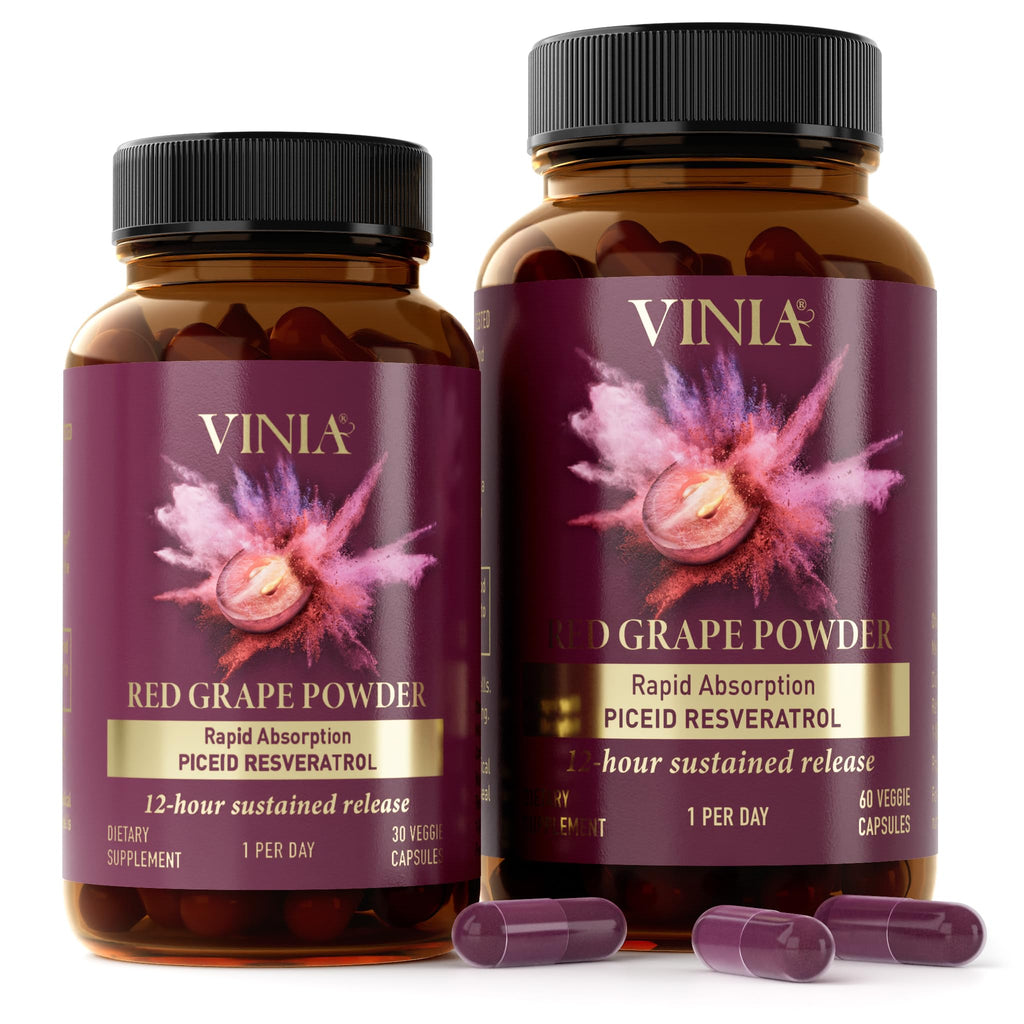 VINIA Piceid Resveratrol Supplement Capsules. Increases Blood Flow and Nitric Oxide. Blood Pressure and Heart Health Support - FENGGESTORE20