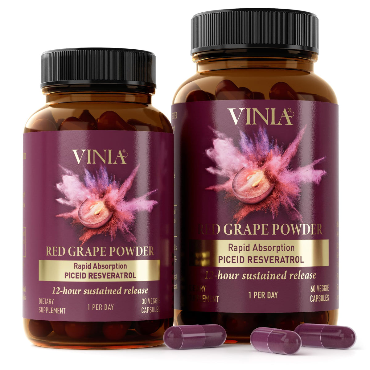 VINIA Piceid Resveratrol Supplement Capsules. Increases Blood Flow and Nitric Oxide. Blood Pressure and Heart Health Support - FENGGESTORE20