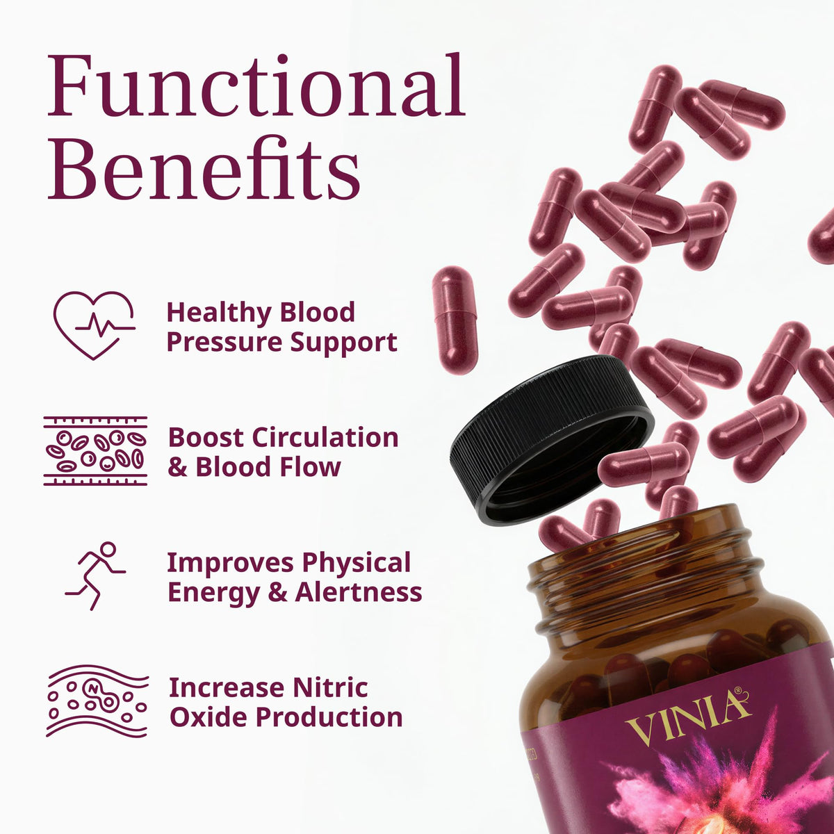 VINIA Piceid Resveratrol Supplement Capsules. Increases Blood Flow and Nitric Oxide. Blood Pressure and Heart Health Support - FENGGESTORE20