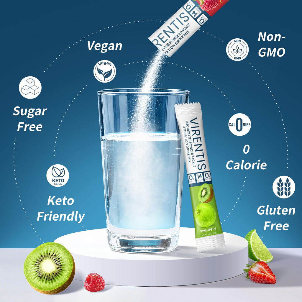 VIRENTIS 16 Sticks Electrolytes Powder Packets Sugar Free Hydration Packets, 8 Flavors Liquid Daily IV Electrolyte Drink Mix for Rehydration - FENGGESTORE20
