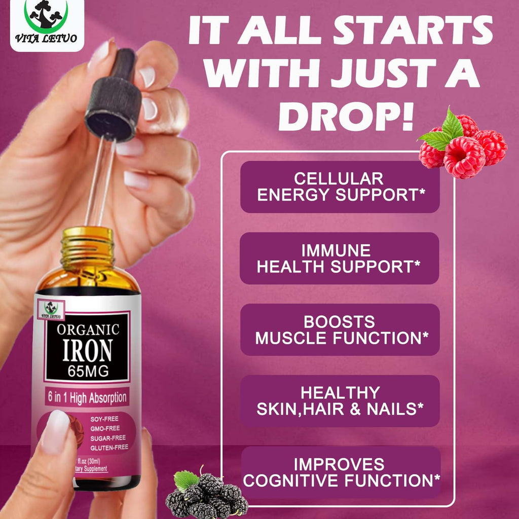 Vita letuo Iron Supplement for Women with Vitamin C,6-in-1 Liquid Supplement w/Vitamin B12,Vitamin B6,High Absorption Liquid Iron Drops for Red Blood Cells - FENGGESTORE20