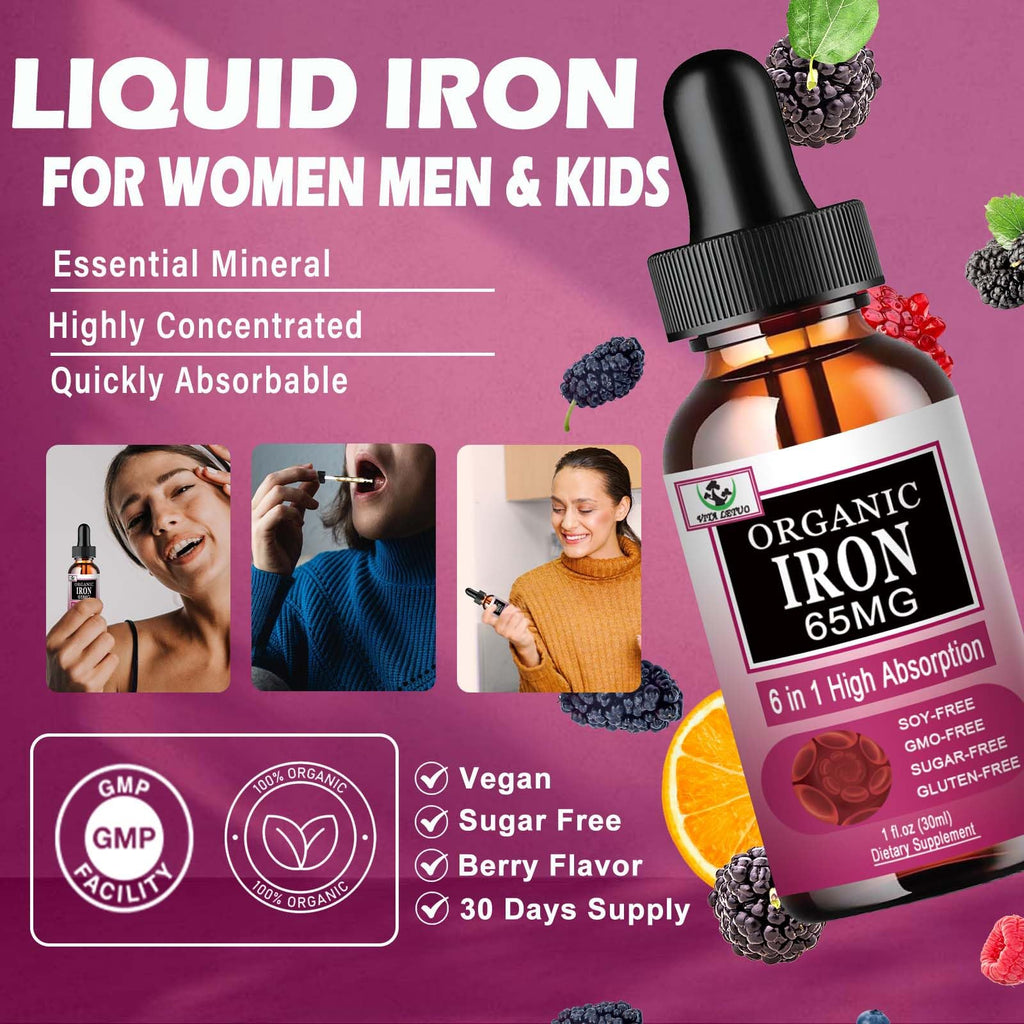 Vita letuo Iron Supplement for Women with Vitamin C,6-in-1 Liquid Supplement w/Vitamin B12,Vitamin B6,High Absorption Liquid Iron Drops for Red Blood Cells - FENGGESTORE20