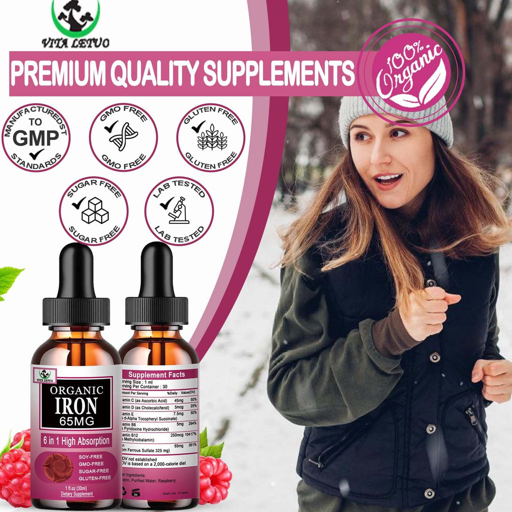 Vita letuo Iron Supplement for Women with Vitamin C,6-in-1 Liquid Supplement w/Vitamin B12,Vitamin B6,High Absorption Liquid Iron Drops for Red Blood Cells - FENGGESTORE20