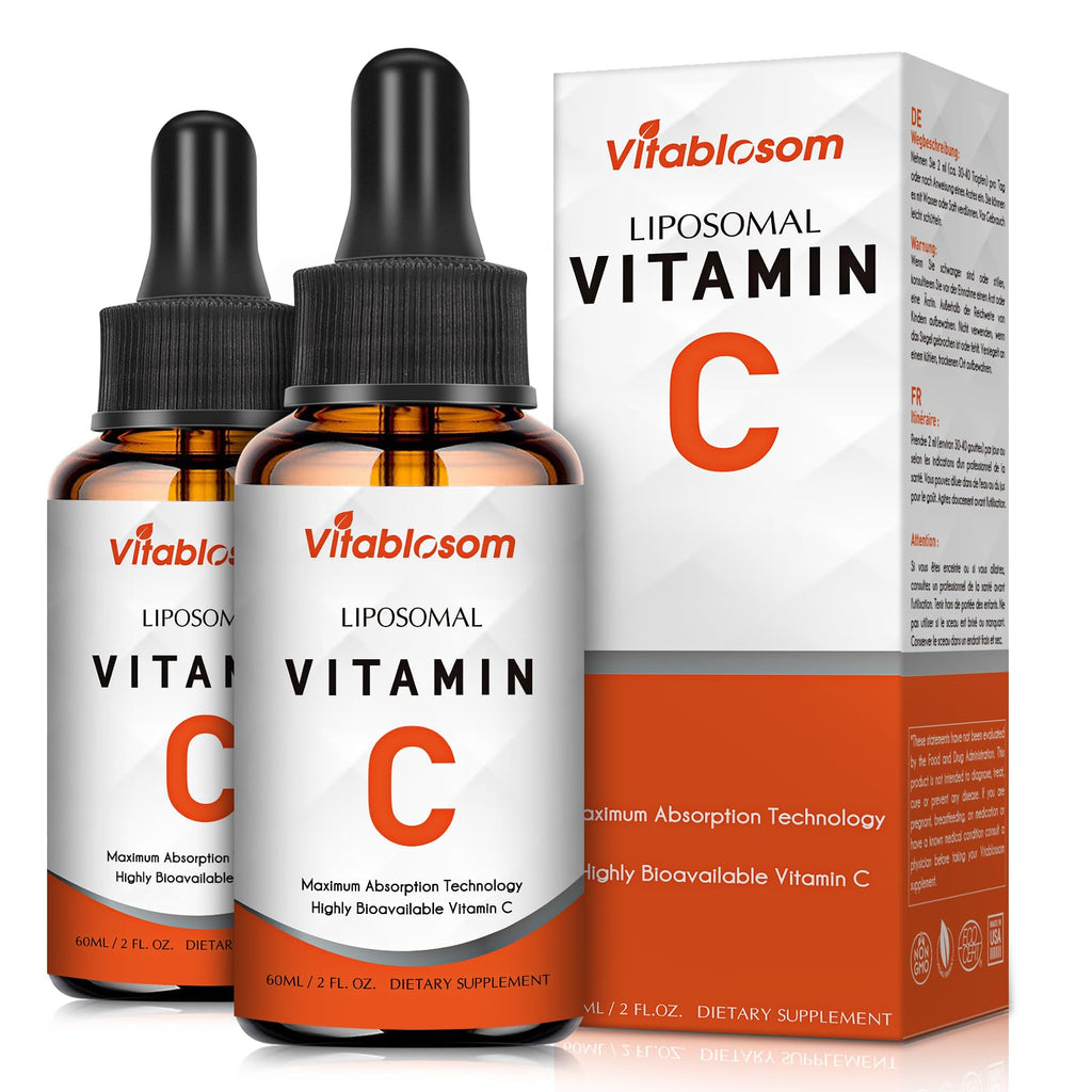 Vitablosom Liposomal Vitamin C 2000mg Liquid for Adults, High Absorption VIT C, Maximize Vitamin C, Immune System & Antioxidant Support, 60ML (2 Bottle) - FENGGESTORE20