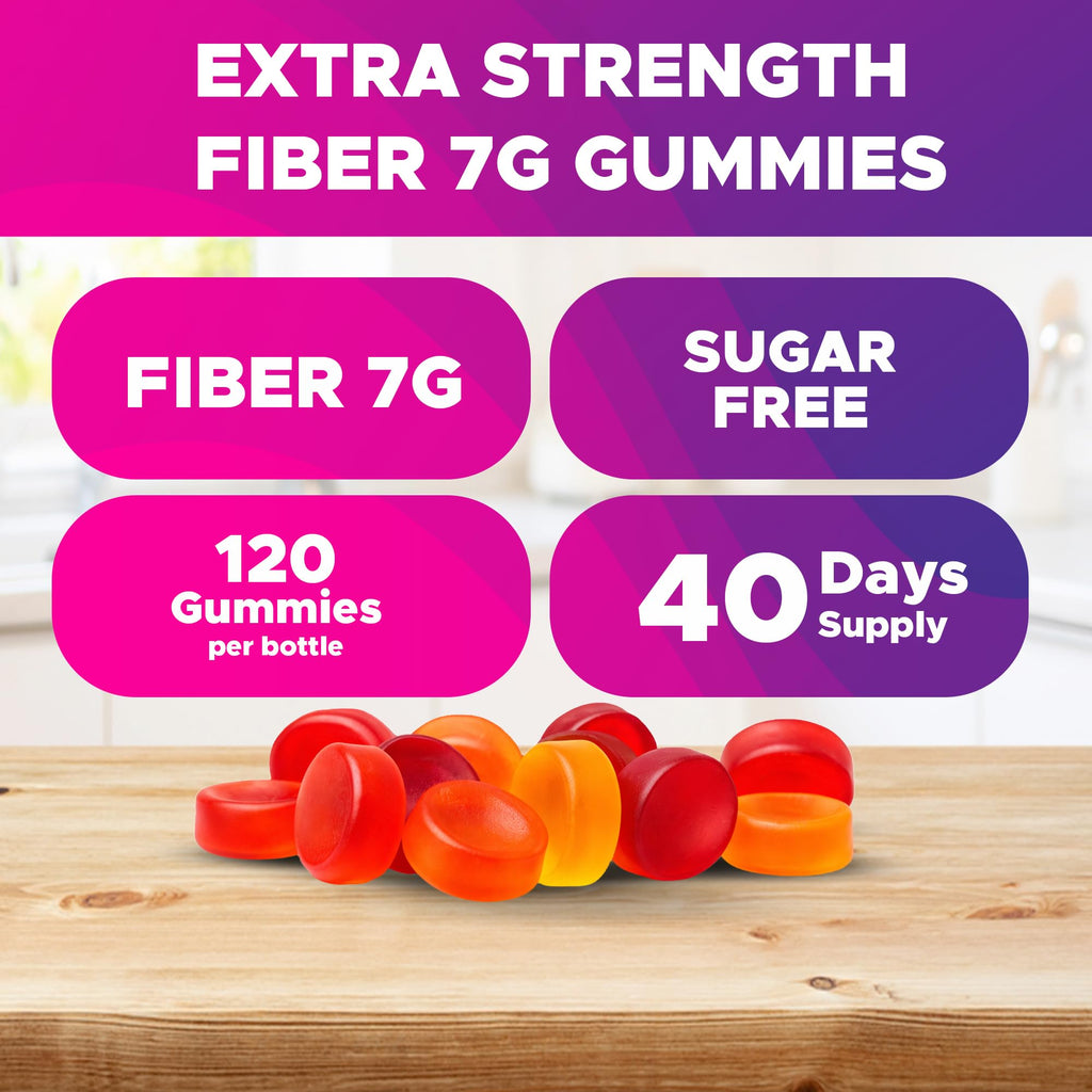 Vitabod Fiber Gummies 7G Per Serving for Digestive Health & Regularity, Prebiotic GOFOS™ Plant-Based Fiber, No Sugar Added, Vegan, Berry Peach Strawberry, 120 Gummies (Adults, Women & Men) - FENGGESTORE20