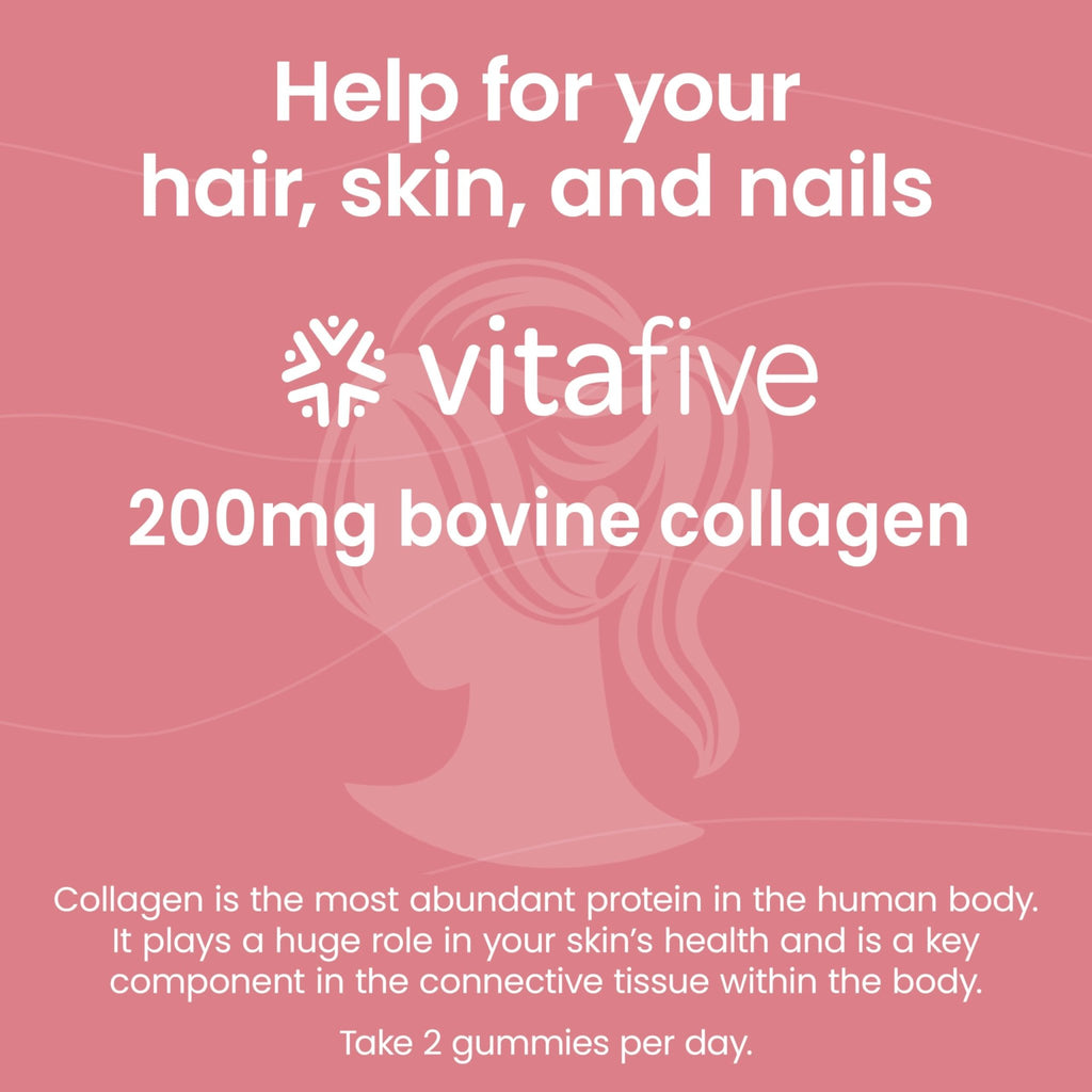 vitafive Collagen Gummies for Men and Women, Bovine Collagen, Collagen Gummy for Hair, Skin, and Connective Tissue Support, Gluten Free (50 Ct) - FENGGESTORE20