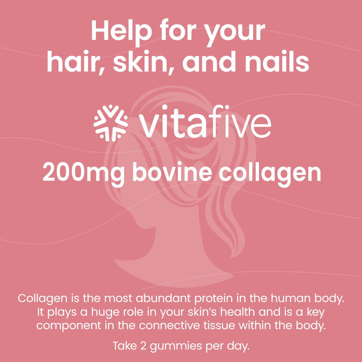 vitafive Collagen Gummies for Men and Women, Bovine Collagen, Collagen Gummy for Hair, Skin, and Connective Tissue Support, Gluten Free (50 Ct) - FENGGESTORE20