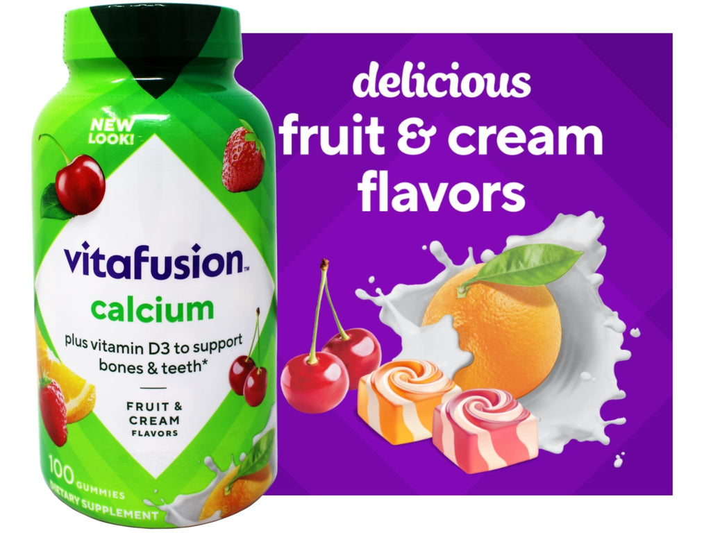 VitaFusion Calcium 500 mg Dietary Supplement Gummies Natural Fruit and Cream Flavors - 100 ct, Pack of 2 - FENGGESTORE20