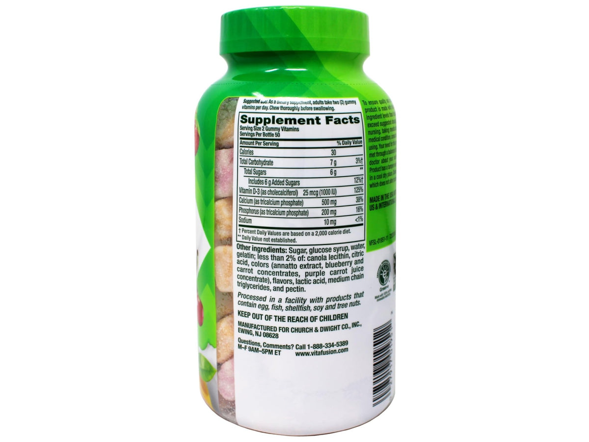 VitaFusion Calcium 500 mg Dietary Supplement Gummies Natural Fruit and Cream Flavors - 100 ct, Pack of 2 - FENGGESTORE20