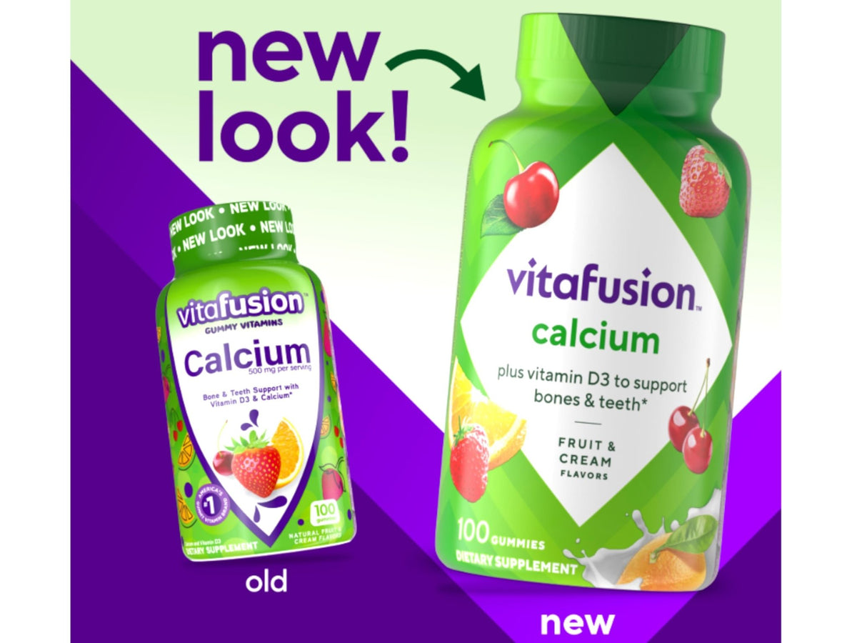 VitaFusion Calcium 500 mg Dietary Supplement Gummies Natural Fruit and Cream Flavors - 100 ct, Pack of 2 - FENGGESTORE20