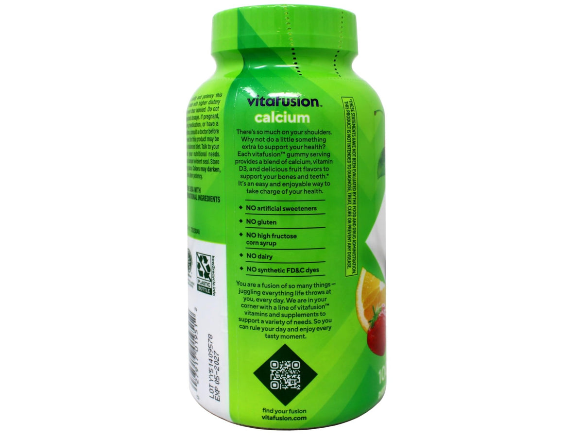 VitaFusion Calcium 500 mg Dietary Supplement Gummies Natural Fruit and Cream Flavors - 100 ct, Pack of 2 - FENGGESTORE20