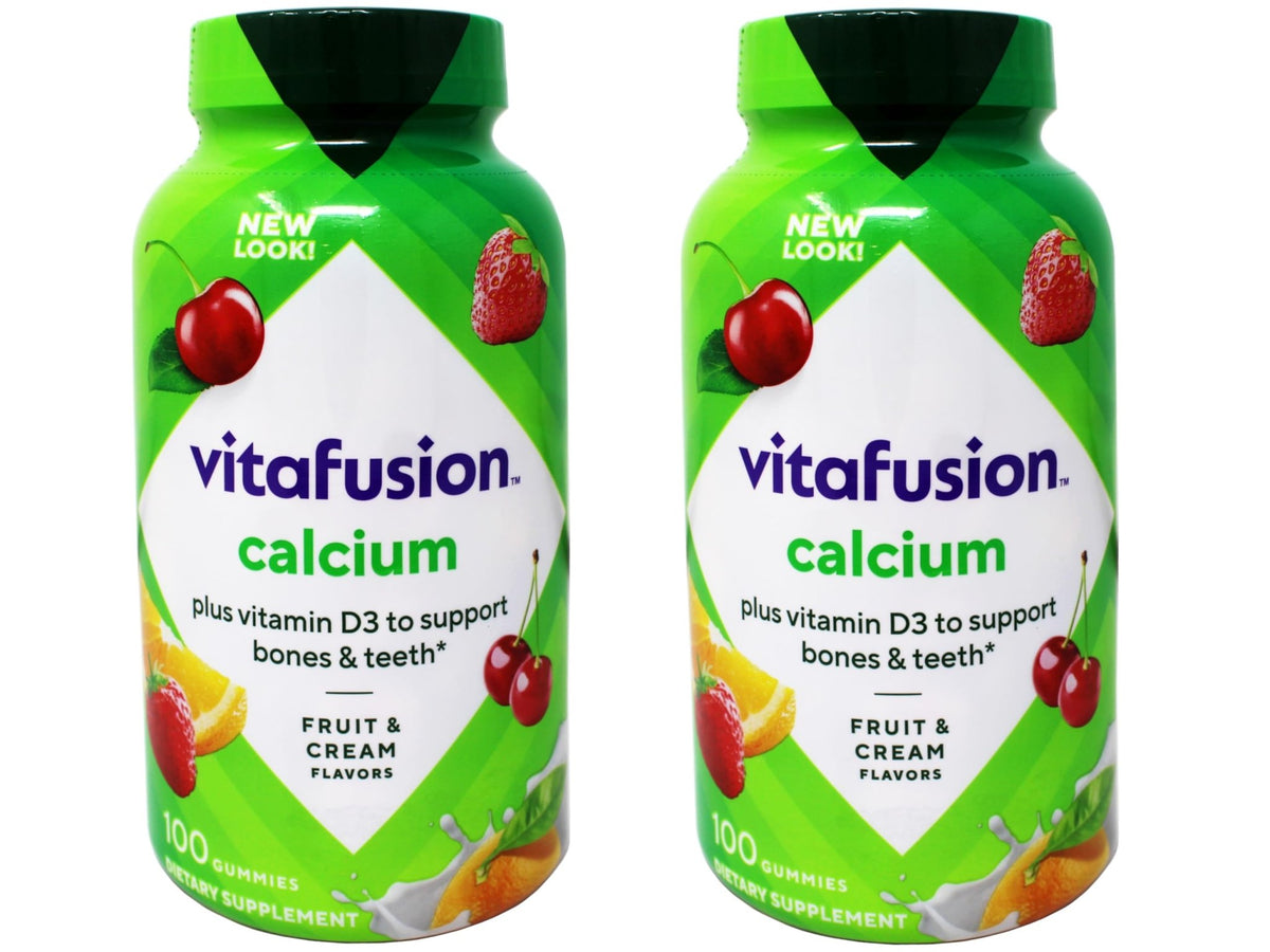 VitaFusion Calcium 500 mg Dietary Supplement Gummies Natural Fruit and Cream Flavors - 100 ct, Pack of 2 - FENGGESTORE20