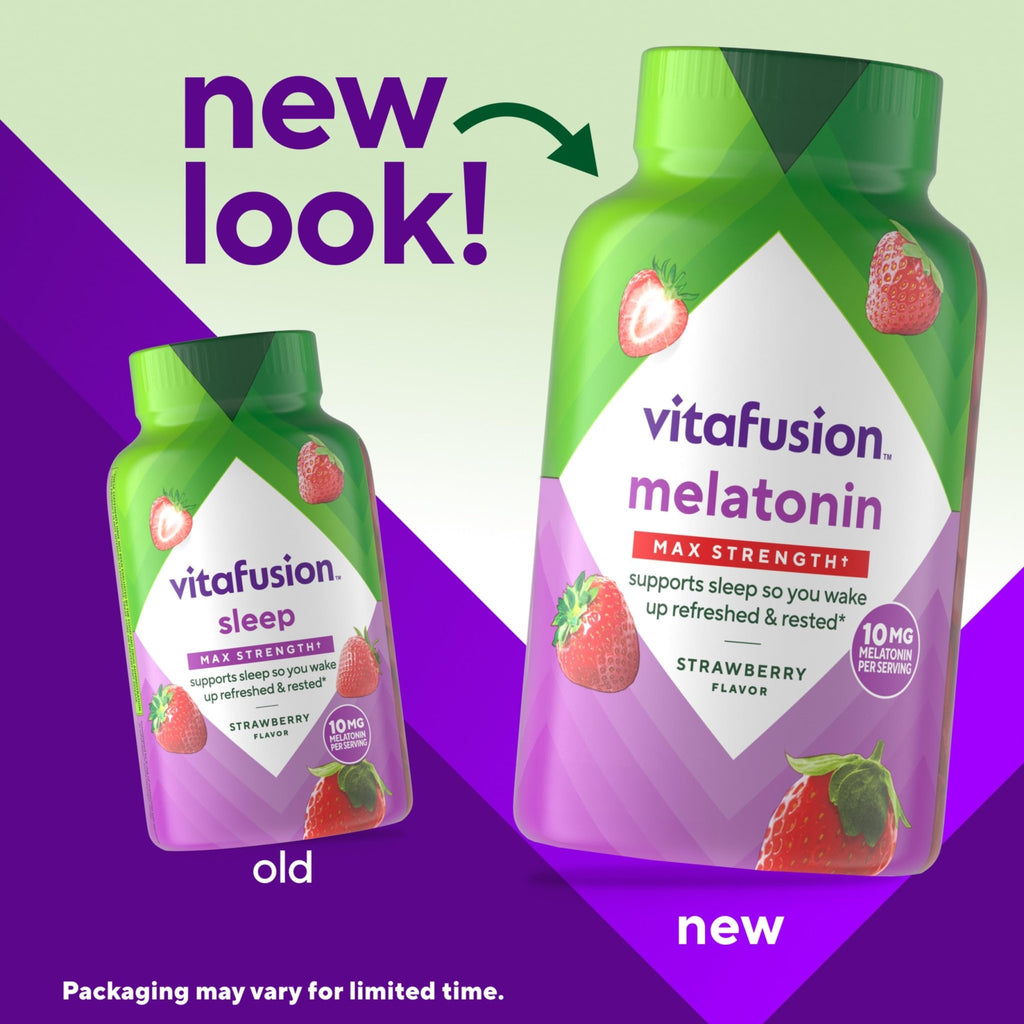 vitafusion Max Strength 10 mg Melatonin Gummies, Strawberry Flavored, Adult Melatonin Gummy Vitamin Supplement, 100 Count, 50 Day Supply - FENGGESTORE20