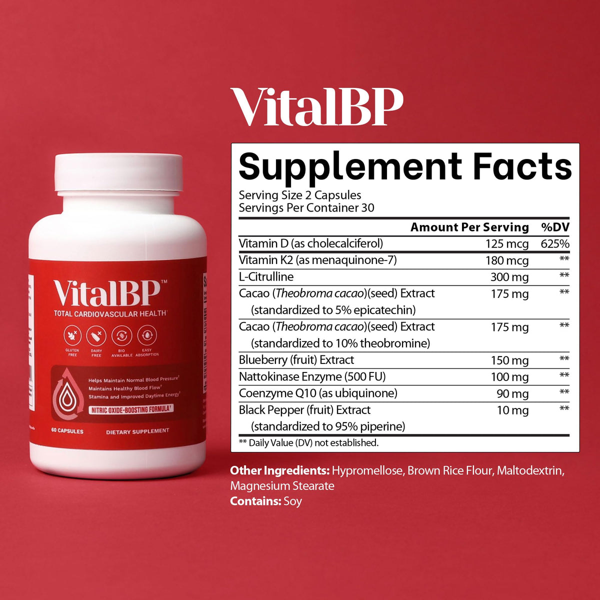 Vital BP - Support for Normal Blood Pressure - Supports Blood Flow & Arteries - with CoQ10, L-Citrulline, and K2 & D3-60 Capsules - FENGGESTORE20