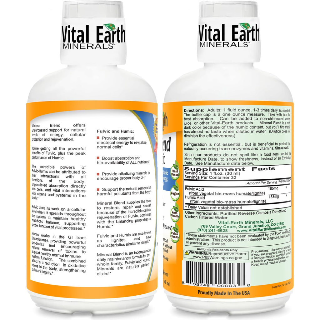 Vital Earth Minerals Fulvic Humic Mineral Blend Liquid – Fulvic Acid Supplement with 70+ Trace Minerals, Electrolytes for Recovery - FENGGESTORE20