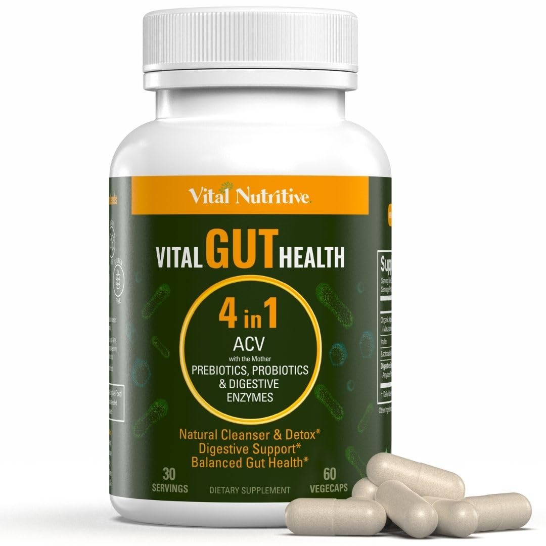 Vital Gut Health 4in1 Formula with Apple Cider Vinegar, Prebiotics & Probiotics, Digestive Enzymes for Strong Immunity Support - FENGGESTORE20