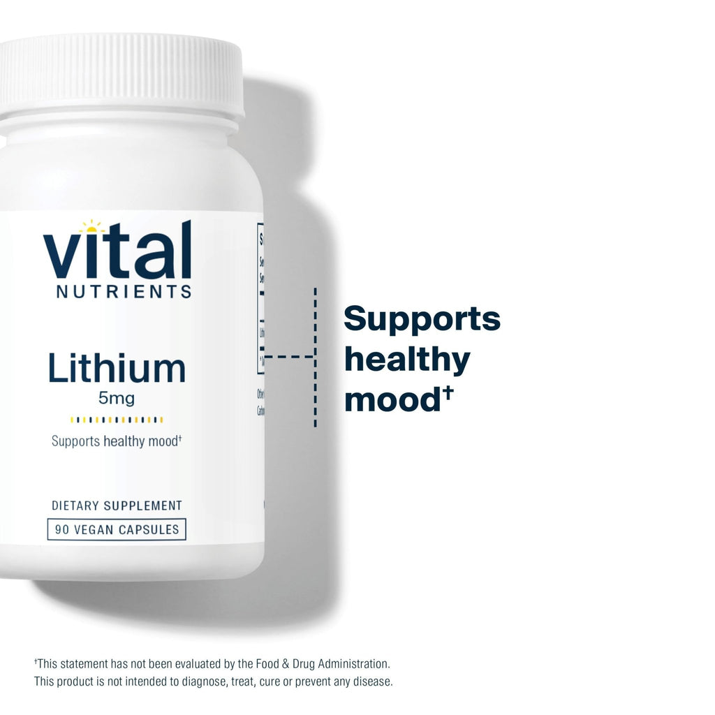 Vital Nutrients Lithium Orotate - Vegan Lithium Supplements for Memory, State of Mind, and Behavioral Health*- 5mg - Gluten, Dairy, Soy Free - 90 Capsules - FENGGESTORE20