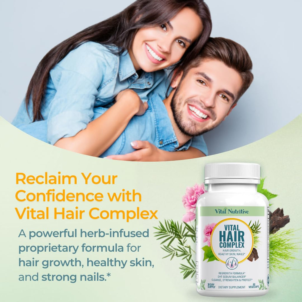 VITAL NUTRITIVE Vital Hair Complex – Biotin & Vitamin B Hair Vitamins for Women & Men – Supports Healthy Hair, Skin & Nails – Hormone-Free, Gluten-Free - FENGGESTORE20