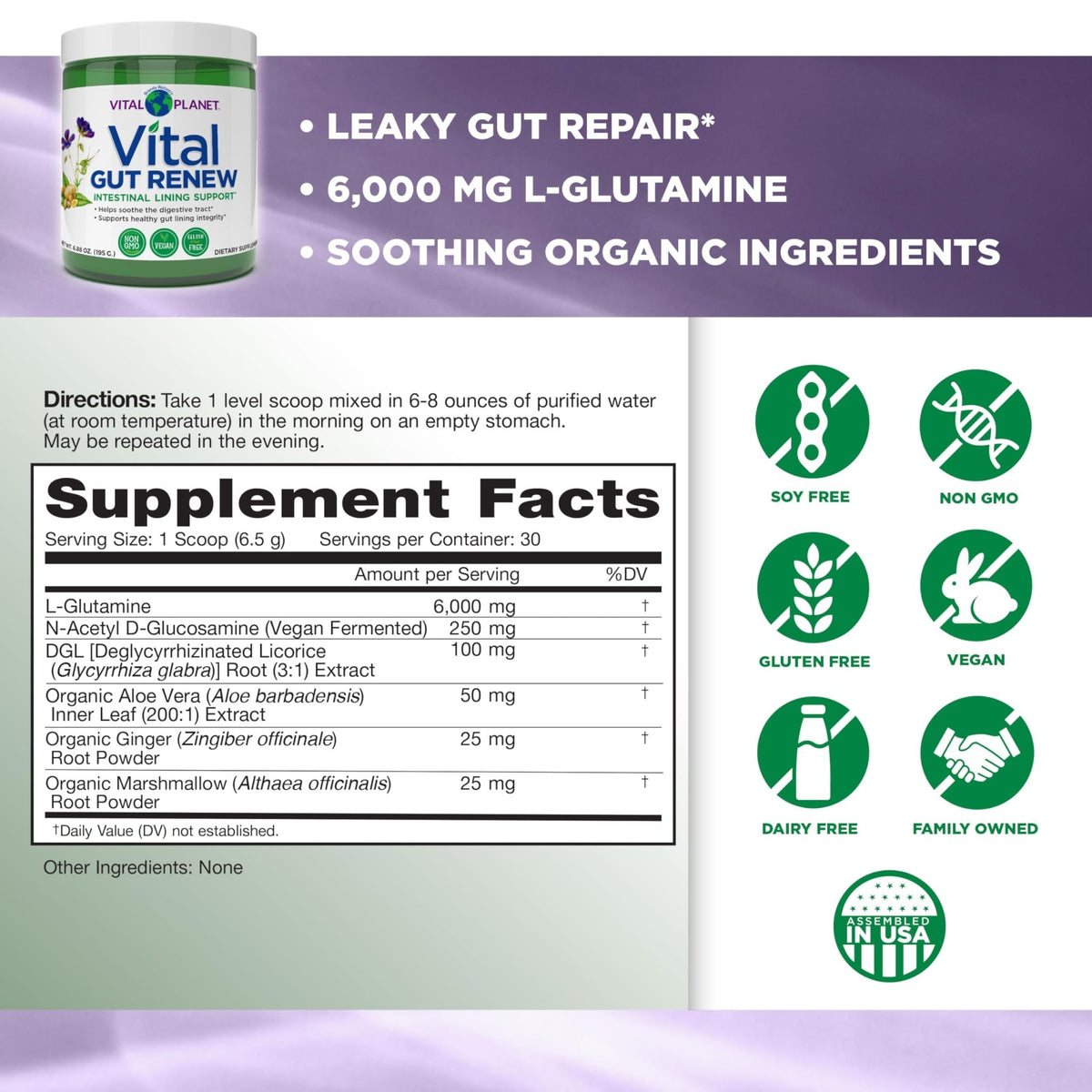 Vital Planet - Vital Gut Renew Powder Supplement for Leaky Gut Repair with L-Glutamine, Marshmallow and Ginger Root, DGL Licorice Root and Organic - FENGGESTORE20