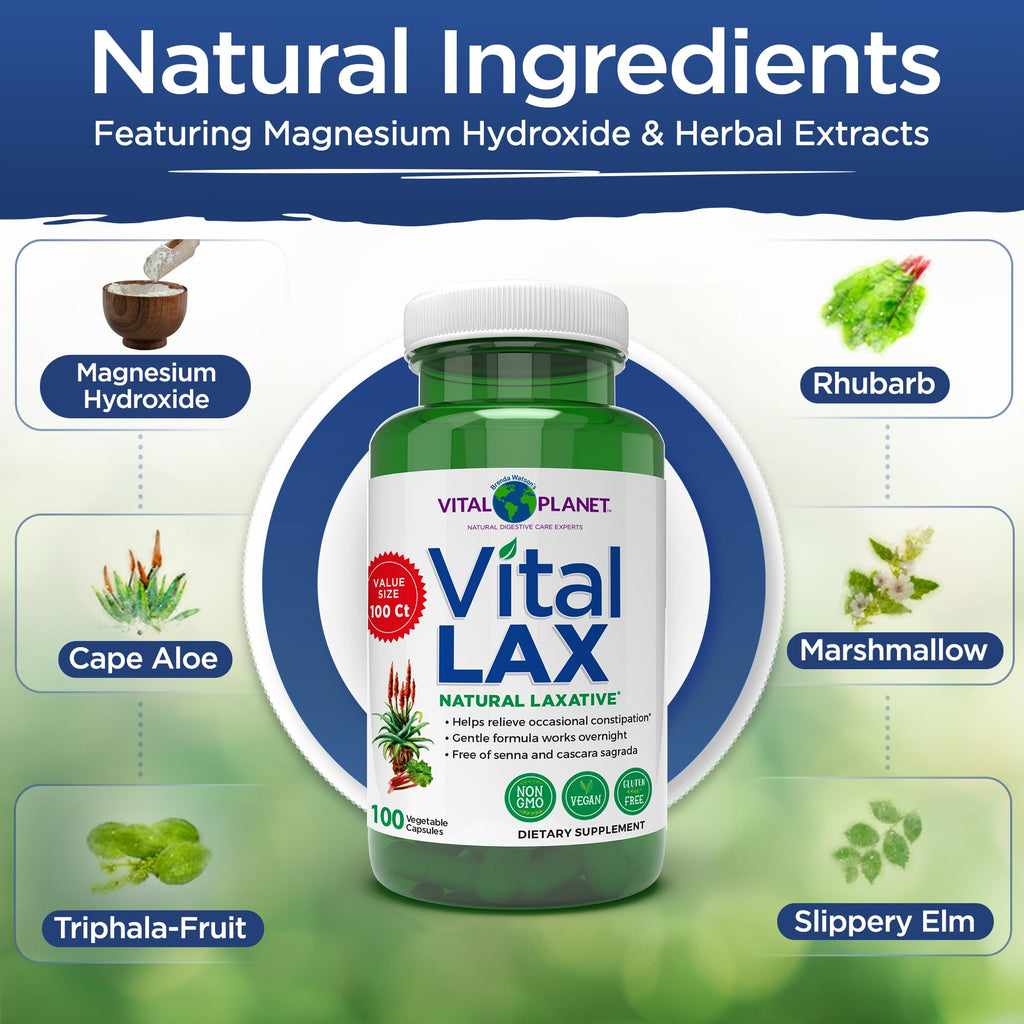Vital Planet - Vital Lax Natural Laxative Cleanse Supplement for Occasional Constipation, with Magnesium Hydroxide, Slippery Elm, Aloe, - FENGGESTORE20