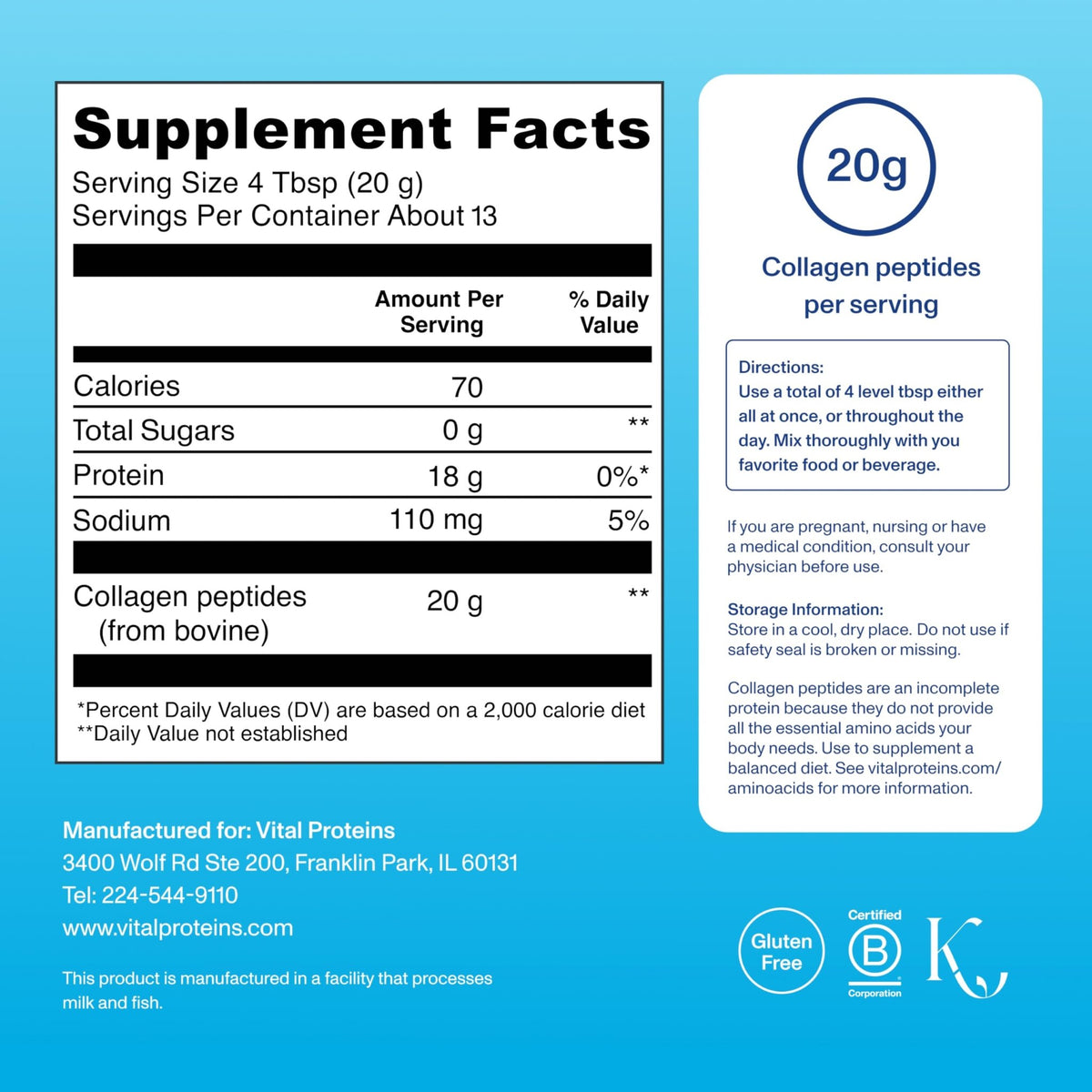 Vital Proteins Collagen Peptides Powder - Supports Hair, Nail, Skin, Bone & Joint Health, Unflavored, Collagen Protein 9.33 OZ - FENGGESTORE20