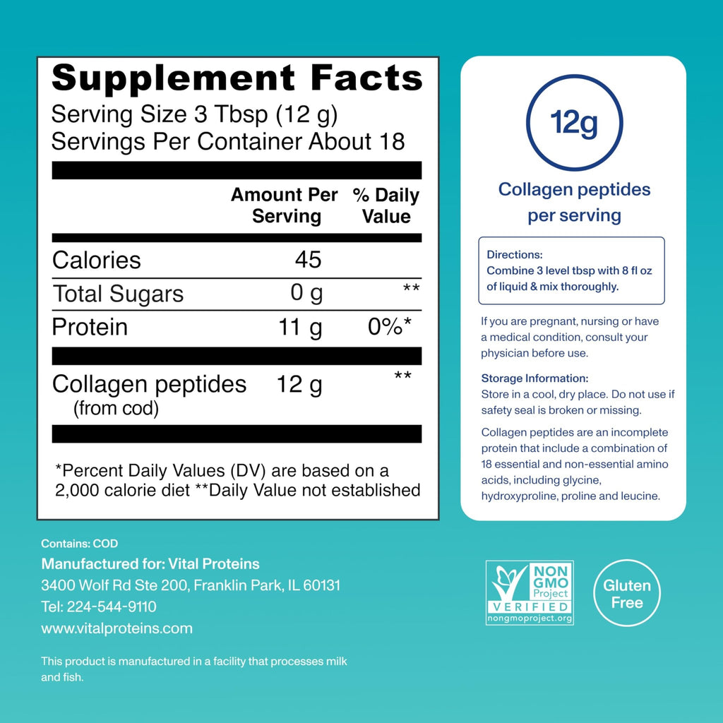 Vital Proteins Marine Collagen Peptides Powder Supplement for Skin Hair Nail Joint - Hydrolyzed Collagen - FENGGESTORE20