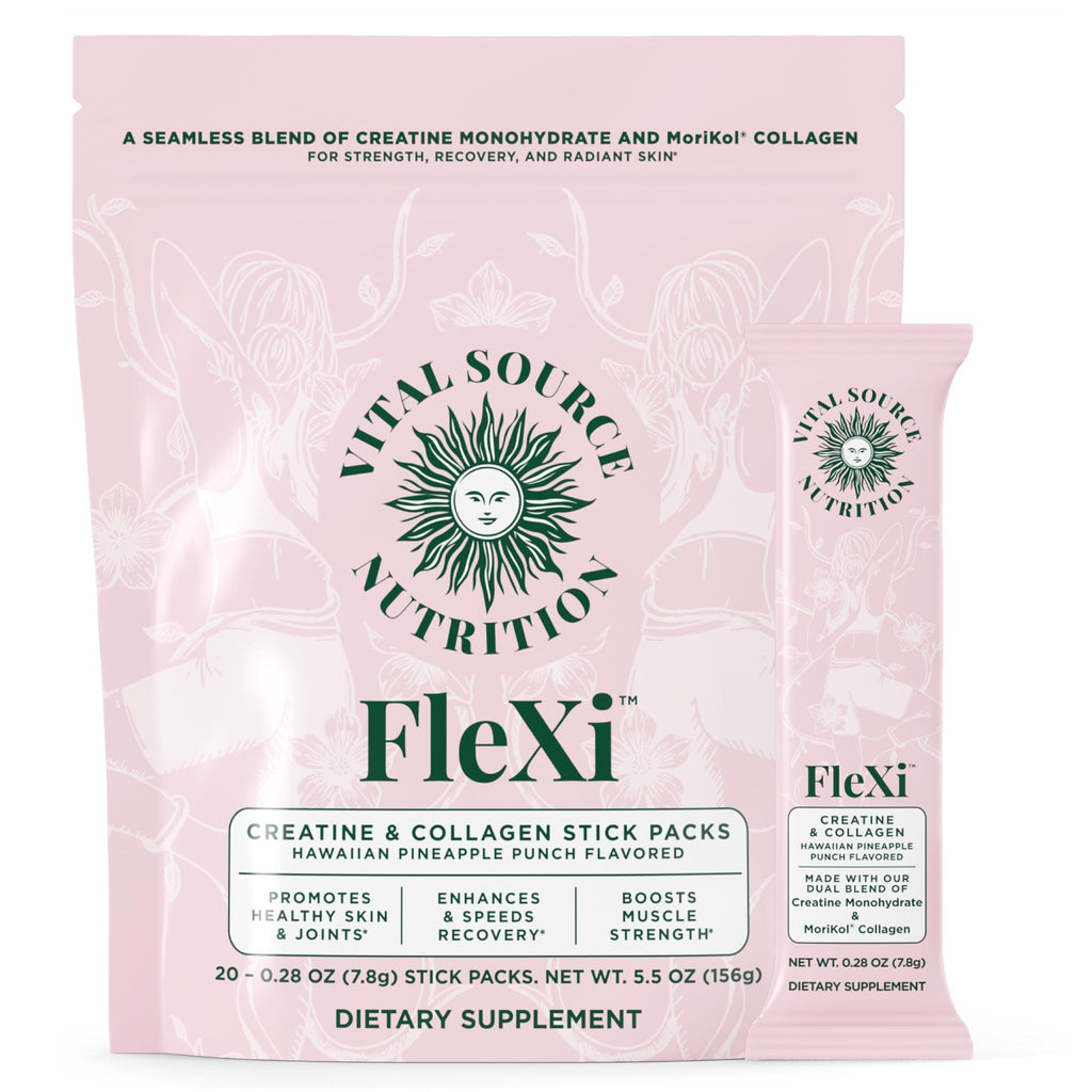Vital Source Nutrition - Flexi - Creatine & Collagen Stick Packs - 5g Creatine Monohydrate + 1g MoriKol Collagen -Supports Strength, Recovery & Skin Health -20 Servings - FENGGESTORE20