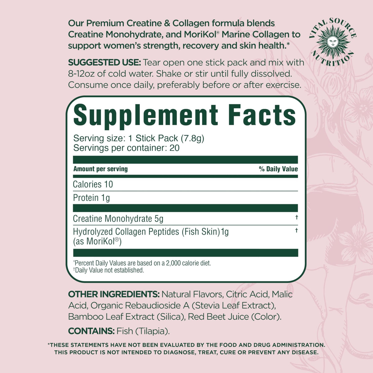 Vital Source Nutrition - Flexi - Creatine & Collagen Stick Packs - 5g Creatine Monohydrate + 1g MoriKol Collagen -Supports Strength, Recovery & Skin Health -20 Servings - FENGGESTORE20