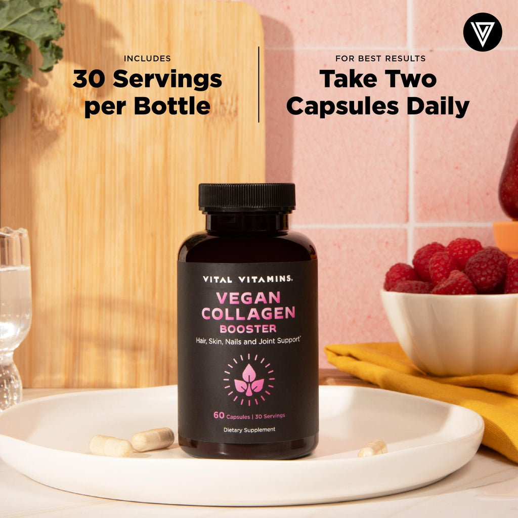 Vital Vitamins Vegan Collagen Booster - with Silica and Hyaluronic Acid - Plant-Based Collagen Supplements - FENGGESTORE20