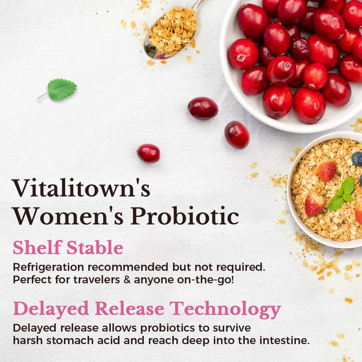 Vitalitown Probiotics for Women 120 Billion CFUs, 30 Strains, with Prebiotics & Digestive Enzymes & Cranberry, Gut & Vaginal Health, Vegan 30 - FENGGESTORE20