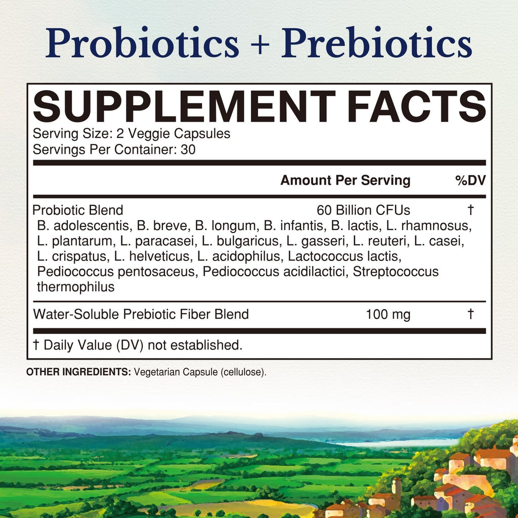 Vitalitown Probiotics + Prebiotics | 60 Billion CFUs 19 Strains | 60 Delayed Release Veg Caps | Shelf Stable, Prebiotics and Probiotics | Digestive Health - FENGGESTORE20