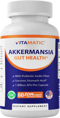 Vitamatic Akkermansia Muciniphila Gut Health - 60 DR Capsules (Delayed Released) - Made with Prebiotic Inulin Fiber - FENGGESTORE20
