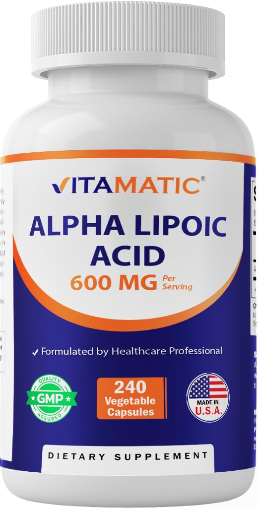 Vitamatic Alpha Lipoic Acid (ALA) 600mg Per Serving - 240 Vegetable Capsules - 120 Servings - Non-GMO & Gluten Free - FENGGESTORE20