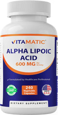 Vitamatic Alpha Lipoic Acid (ALA) 600mg Per Serving - 240 Vegetable Capsules - 120 Servings - Non-GMO & Gluten Free - FENGGESTORE20