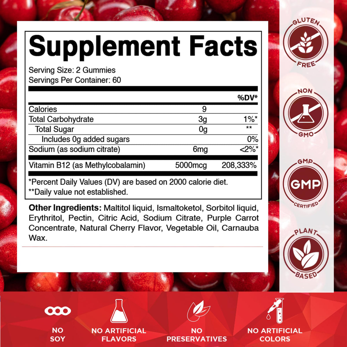 Vitamatic Extra Strength Vitamin B12 5000 mcg (Methyl B12) Gummies - 120 Count - Energy Metabolism Support and Nervous - FENGGESTORE20