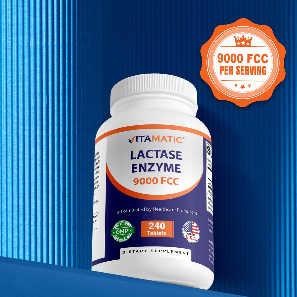 Vitamatic Lactase Enzyme 9000 FCC 240 Tablets - Lactose Intolerance Relief Caplets - FENGGESTORE20