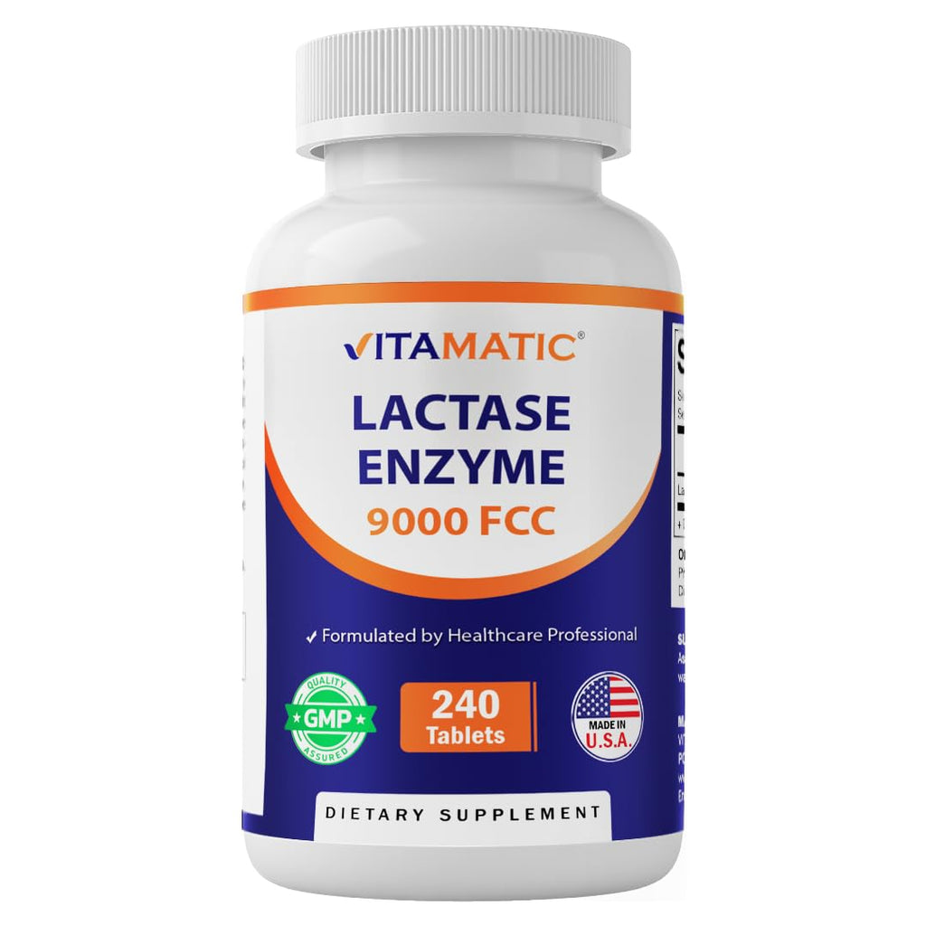 Vitamatic Lactase Enzyme 9000 FCC 240 Tablets - Lactose Intolerance Relief Caplets - FENGGESTORE20